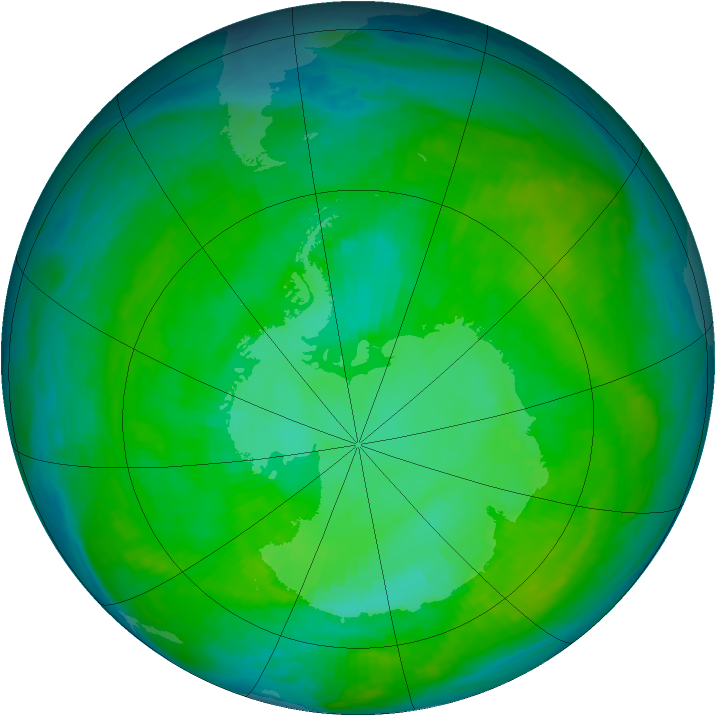 Antarctic ozone map for 31 December 1987